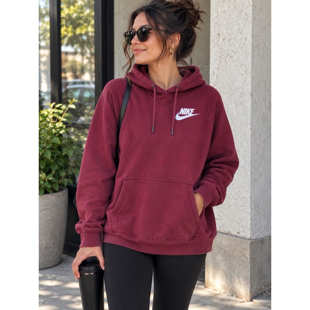 Nike Sportswear Rally Essentials Pullover Hoodie Women XL Burgundy CI1192-638